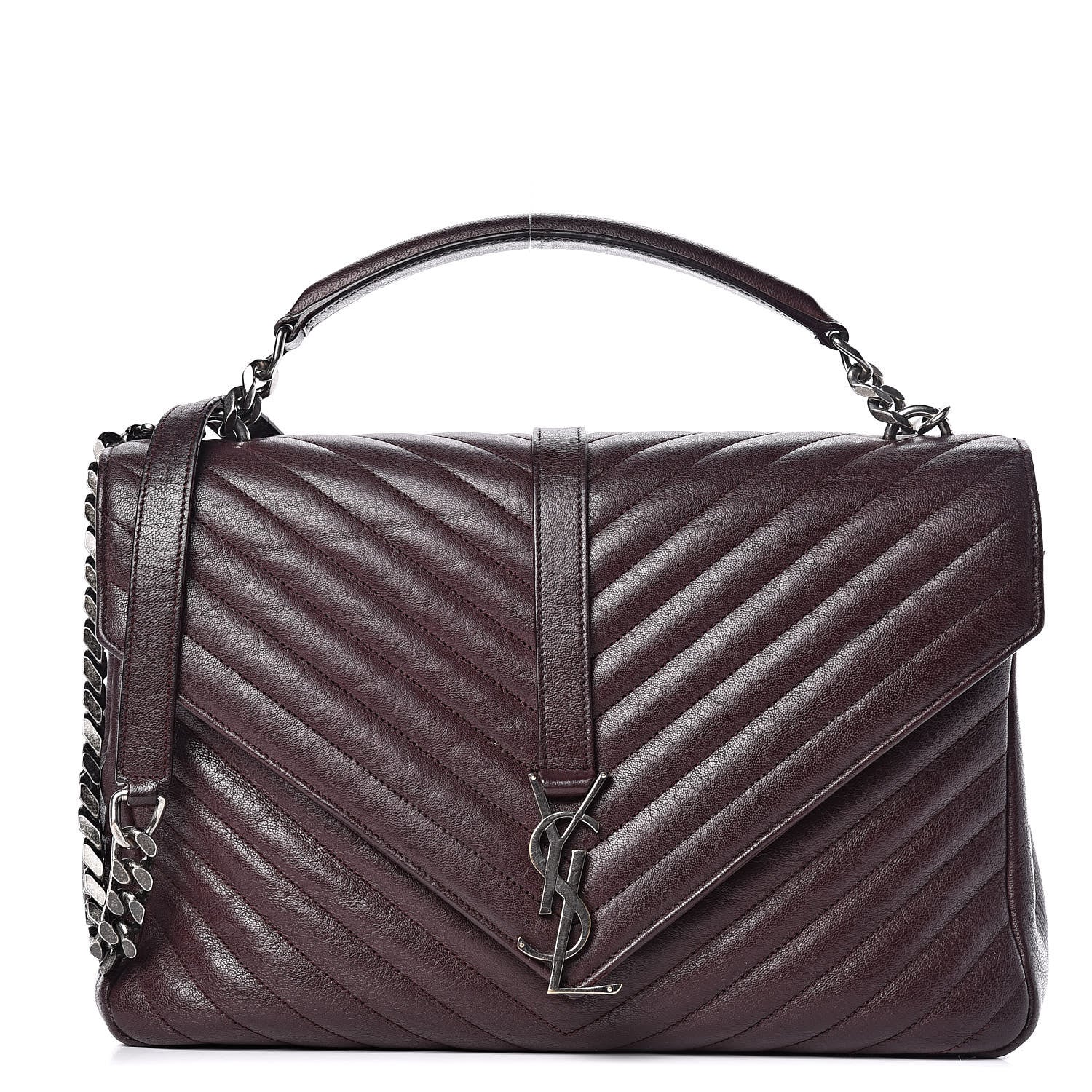 Saint Laurent Sheepskin Matelasse Chevron Monogram Large College Satchel Amaranto 1 of 21
