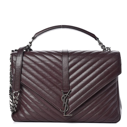 Saint Laurent Sheepskin Matelasse Chevron Monogram Large College Satchel Amaranto 1 of 21