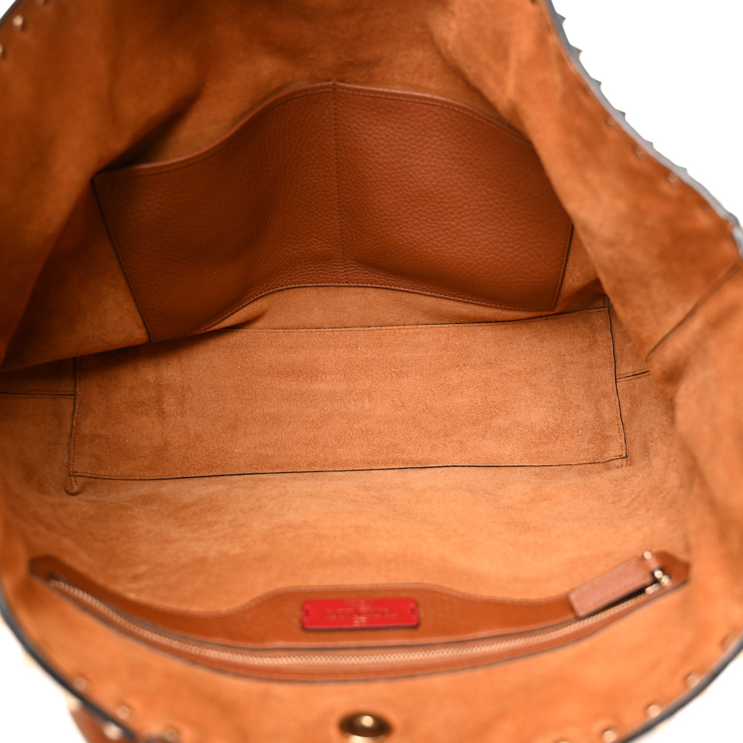 Grained Calfskin Rockstud Shoulder Tote Bright Cognac