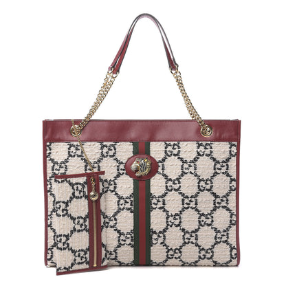 Gucci Tweed GG Monogram Large Rajah Chain Tote White Black Romantic Cherry 1 of 10