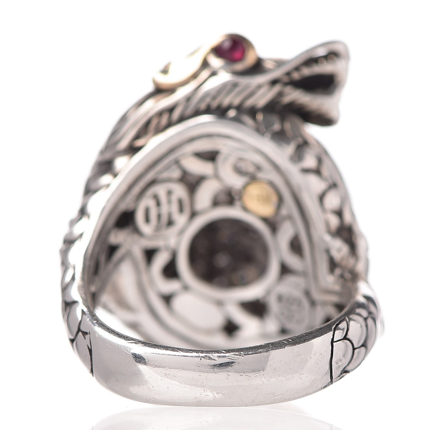 John Hardy Sterling Silver 18K Yellow Gold Diamond Ruby Naga Dragon Ring 51.9 6 4 of 7