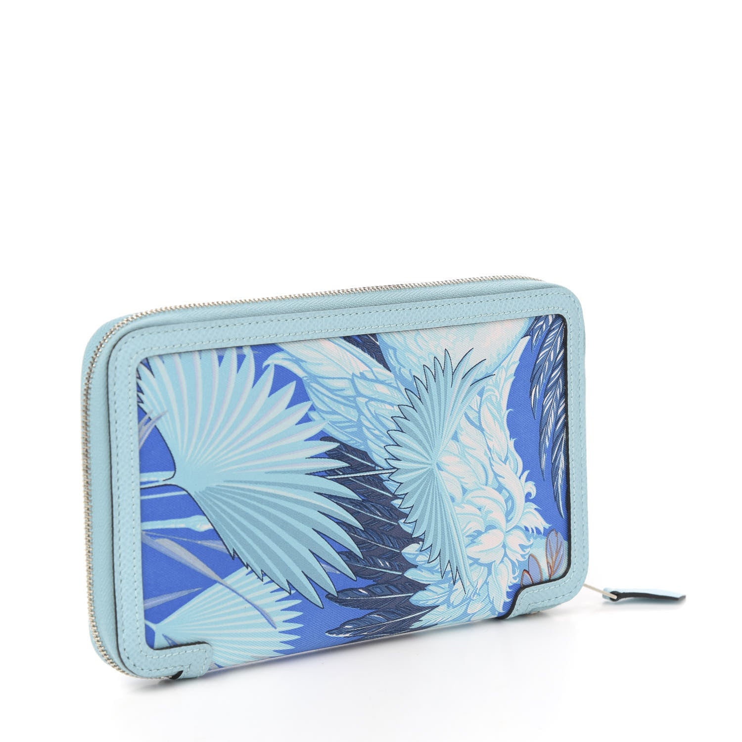 Hermes Epsom Printed Silk Flamingo Party Soie-Cool Wallet Mykonos Bleu Atoll 2 of 7