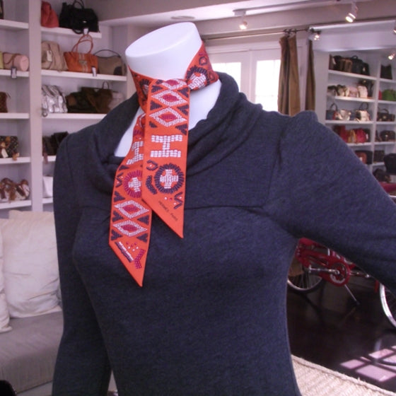 Hermes Silk Native American Ribbon Scarf Orange 2 of 4