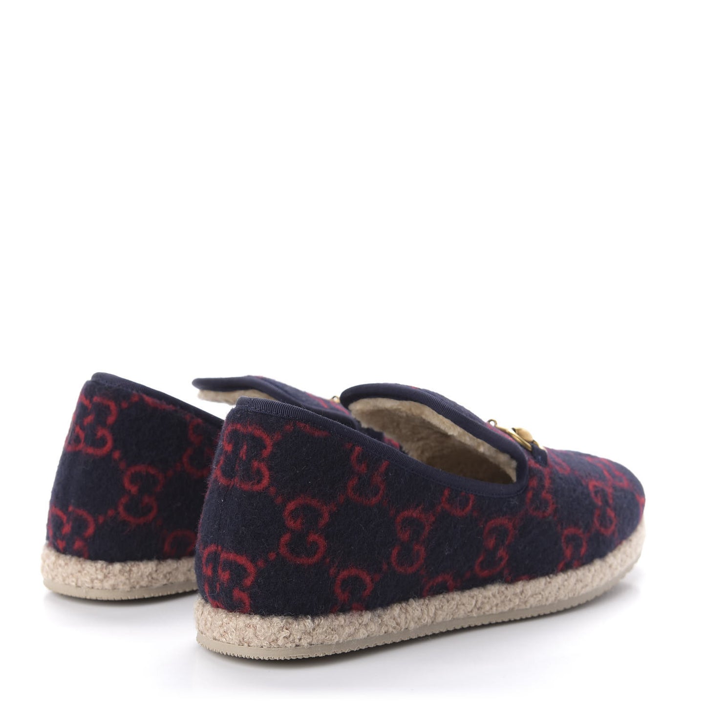 Covered Wool GG Monogram Womens Fria Horsebit Loafers 40.5 Blue Red Butterscotch