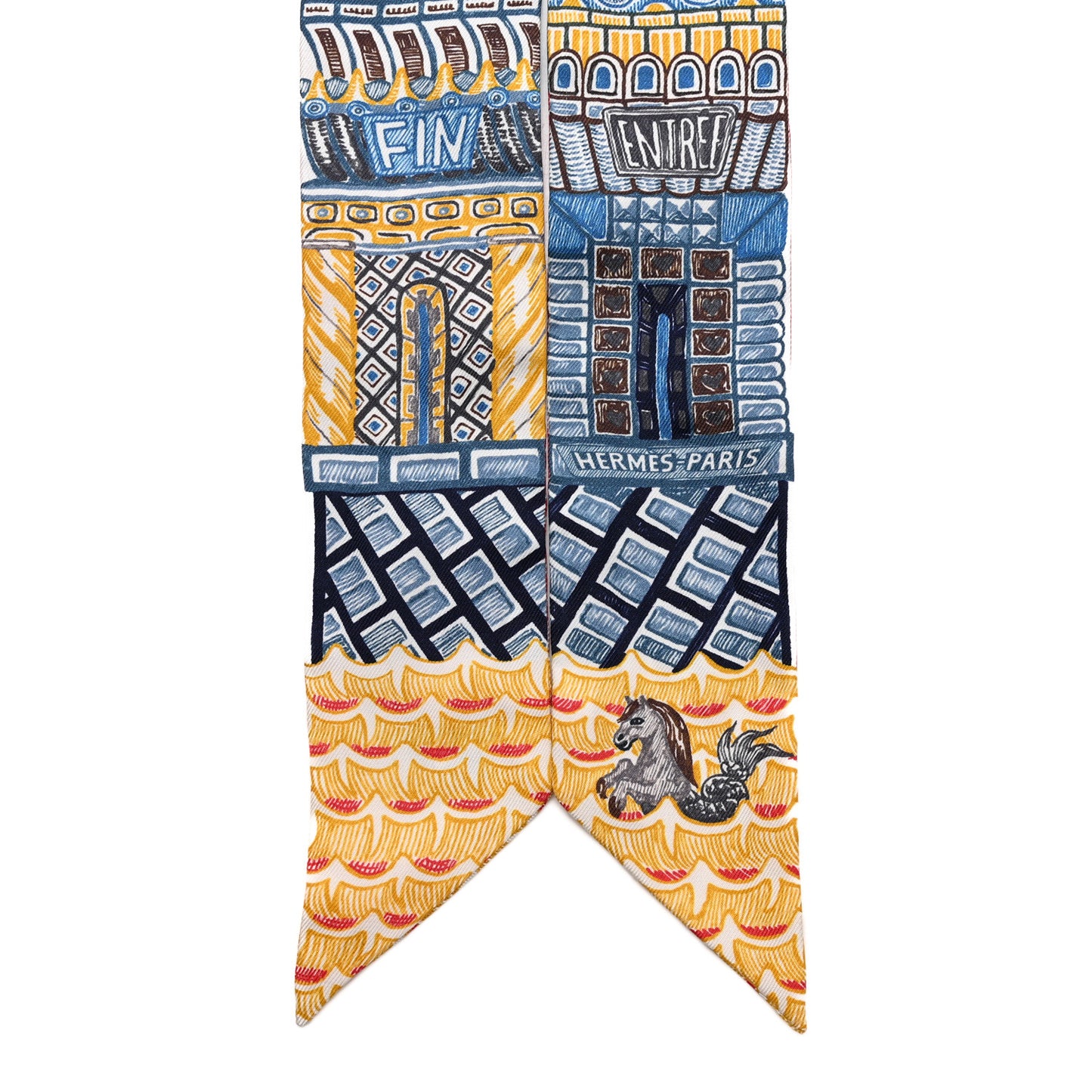 Silk Super Silk Quest Twilly Bleu Beige Dore Brun