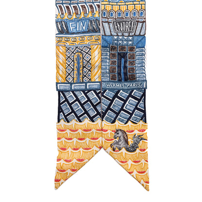Hermes Silk Super Silk Quest Twilly Bleu Beige Dore Brun 2 of 5