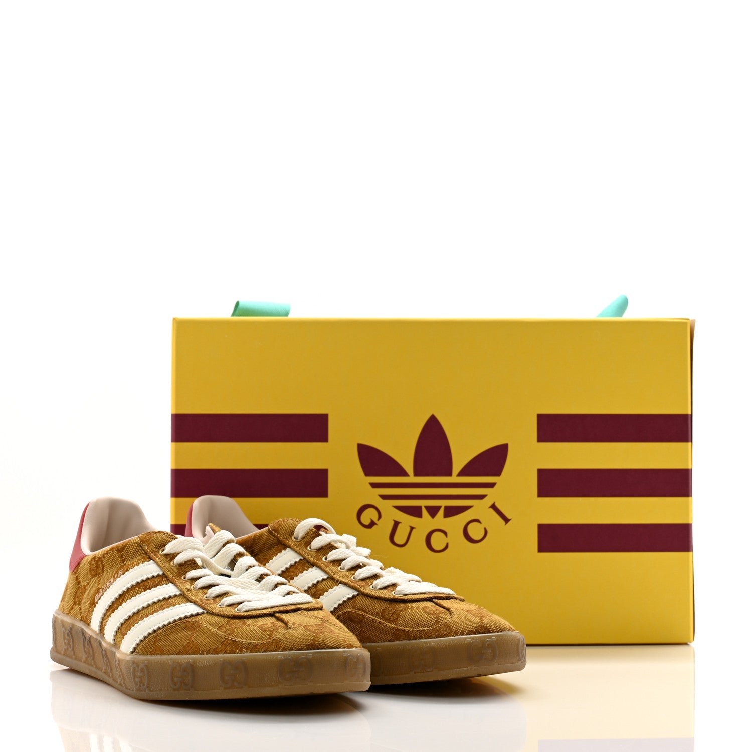 Gucci X ADIDAS Vintage GG Monogram Mens Gazelle Sneakers 7.5 Mid Natural Nut Off White 9 of 9