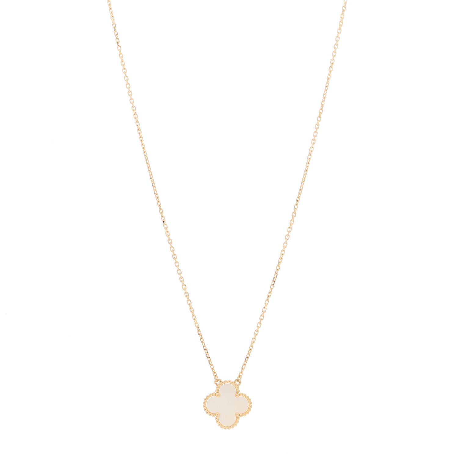 Van Cleef & Arpels 18K Yellow Gold Mother of Pearl Vintage Alhambra Pendant Necklace 1 of 5