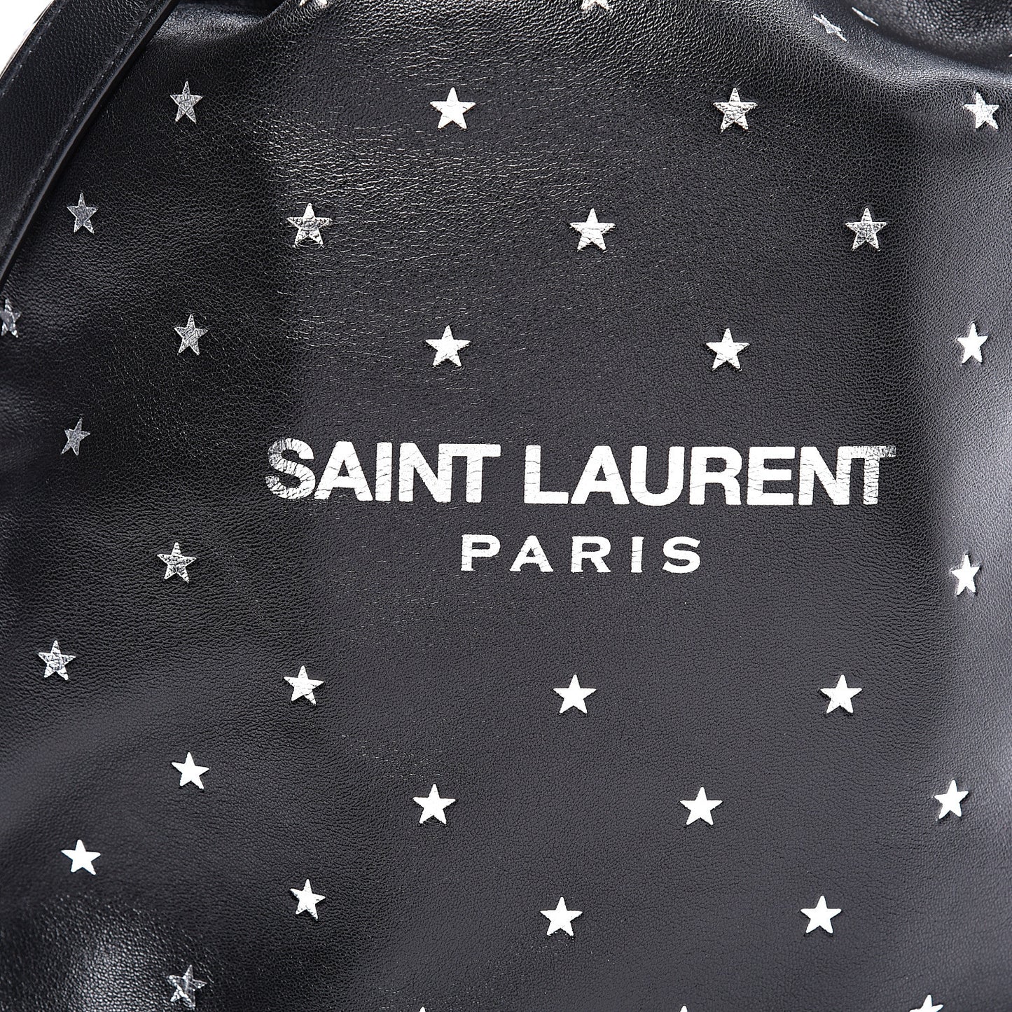 Lambskin Star Printed Teddy Drawstring Bag Black