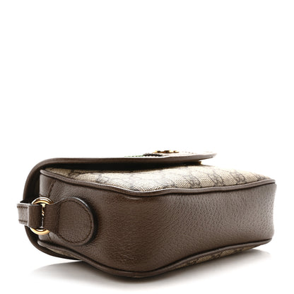 Gucci GG Supreme Monogram Textured Dollar Calfskin Mini Ophidia Flap Shoulder Bag Beige Ebony New Acero 4 of 11