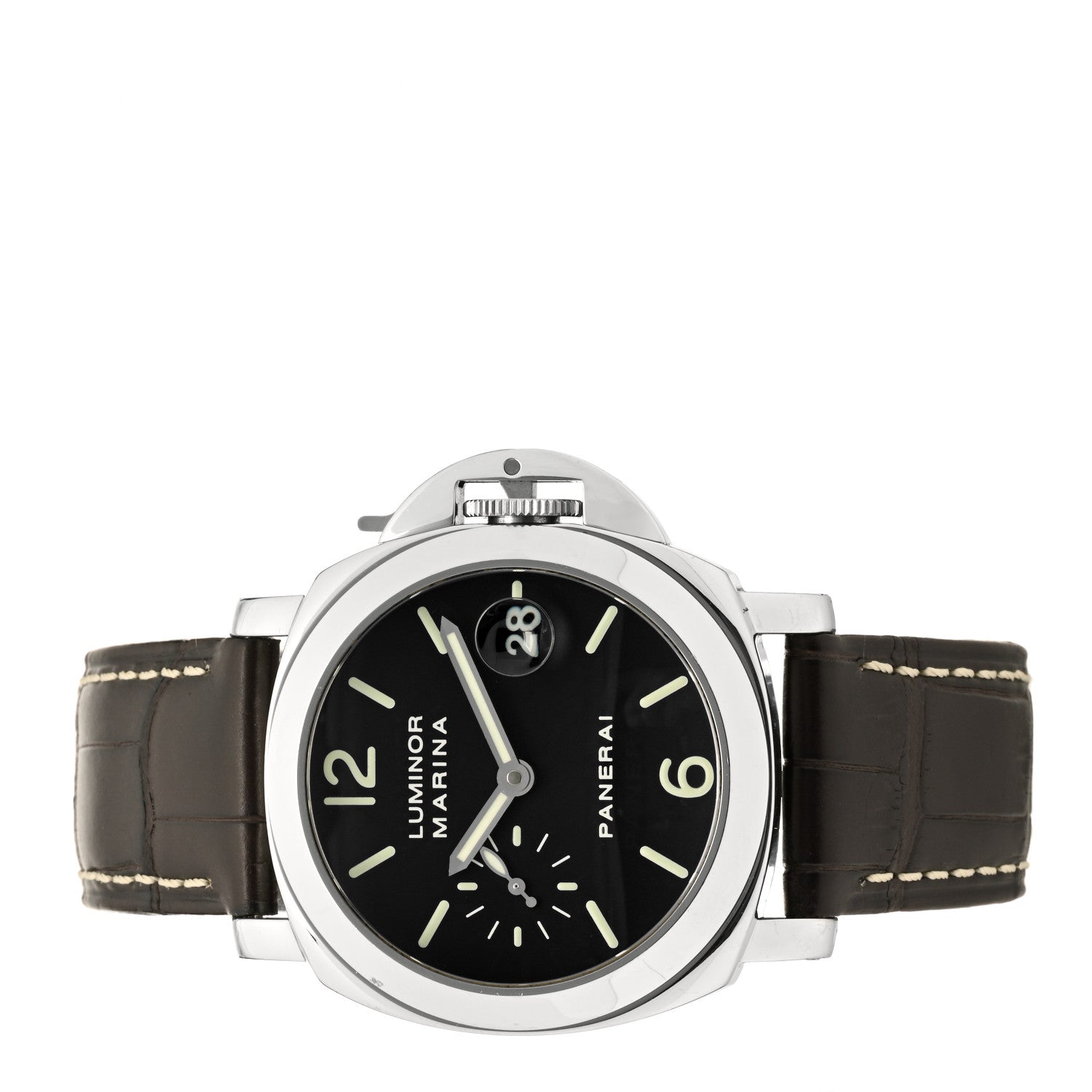 Panerai Stainless Steel Alligator 40mm Luminor Marina Automatic Watch Black PAM00048 2 of 4