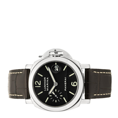 Panerai Stainless Steel Alligator 40mm Luminor Marina Automatic Watch Black PAM00048 2 of 4