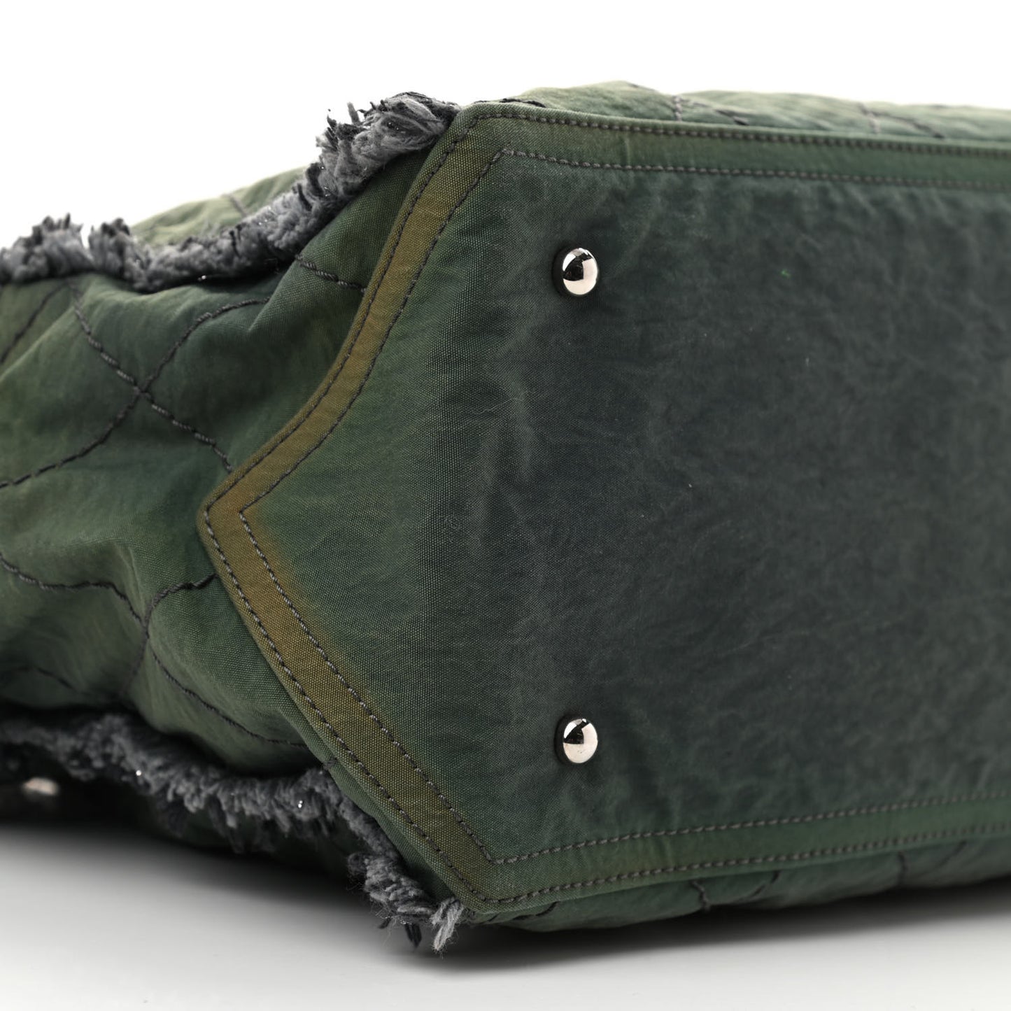 Canvas Stitched Tweed Large Tote Dark Green
