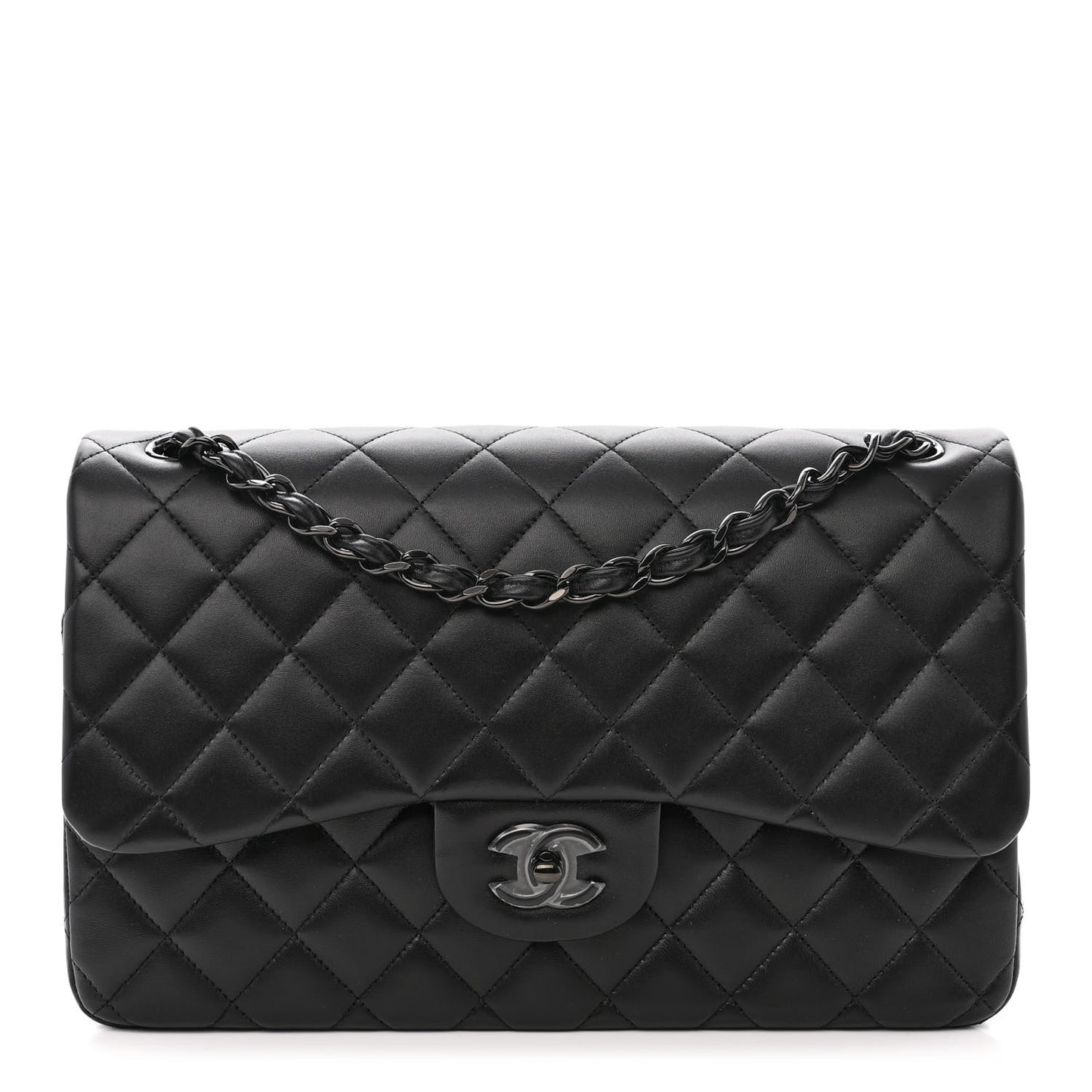 Lambskin Quilted Jumbo Double Flap So Black
