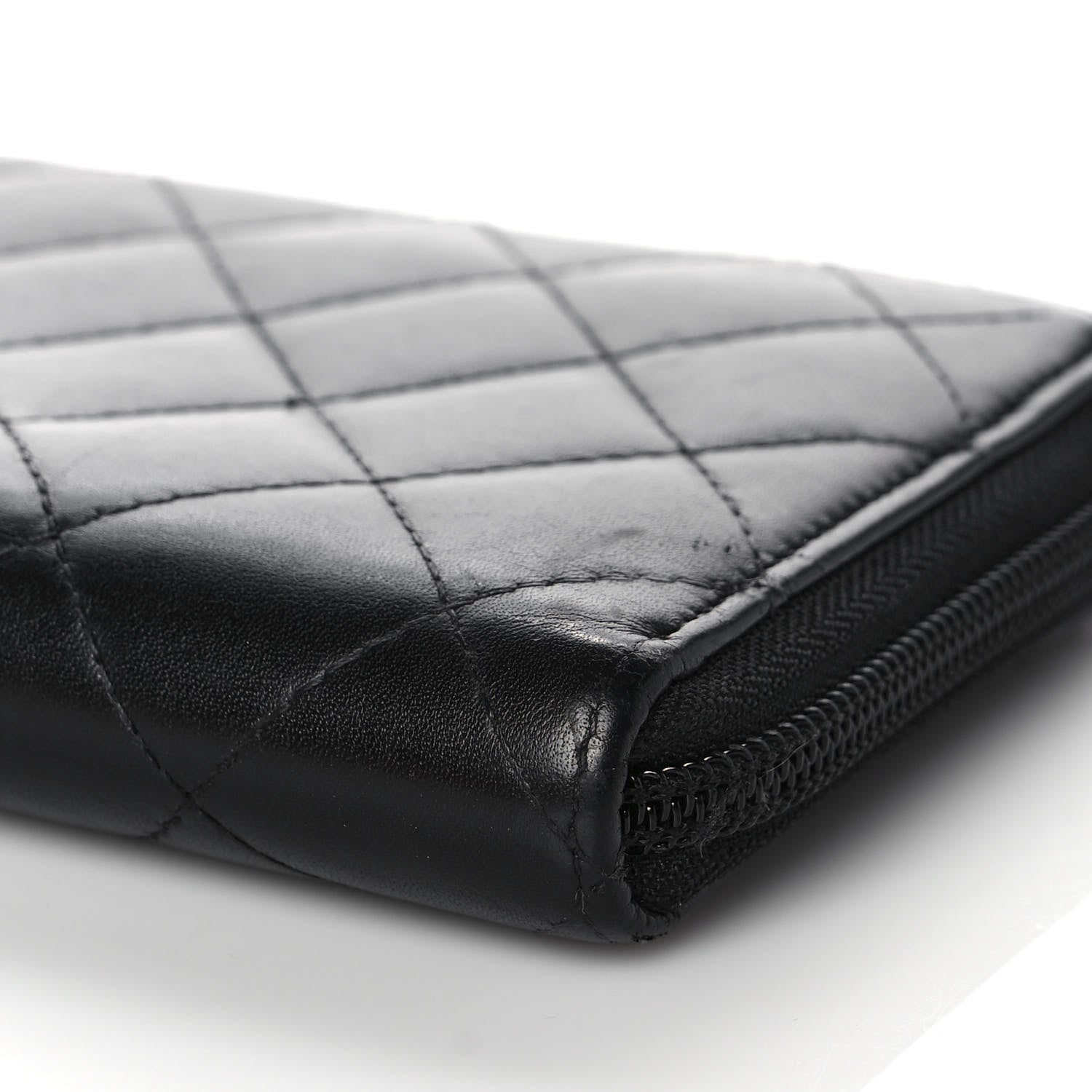 Chanel Calfskin Quilted Cambon Large Gusset Zip Around Wallet Black Silver 9 of 12