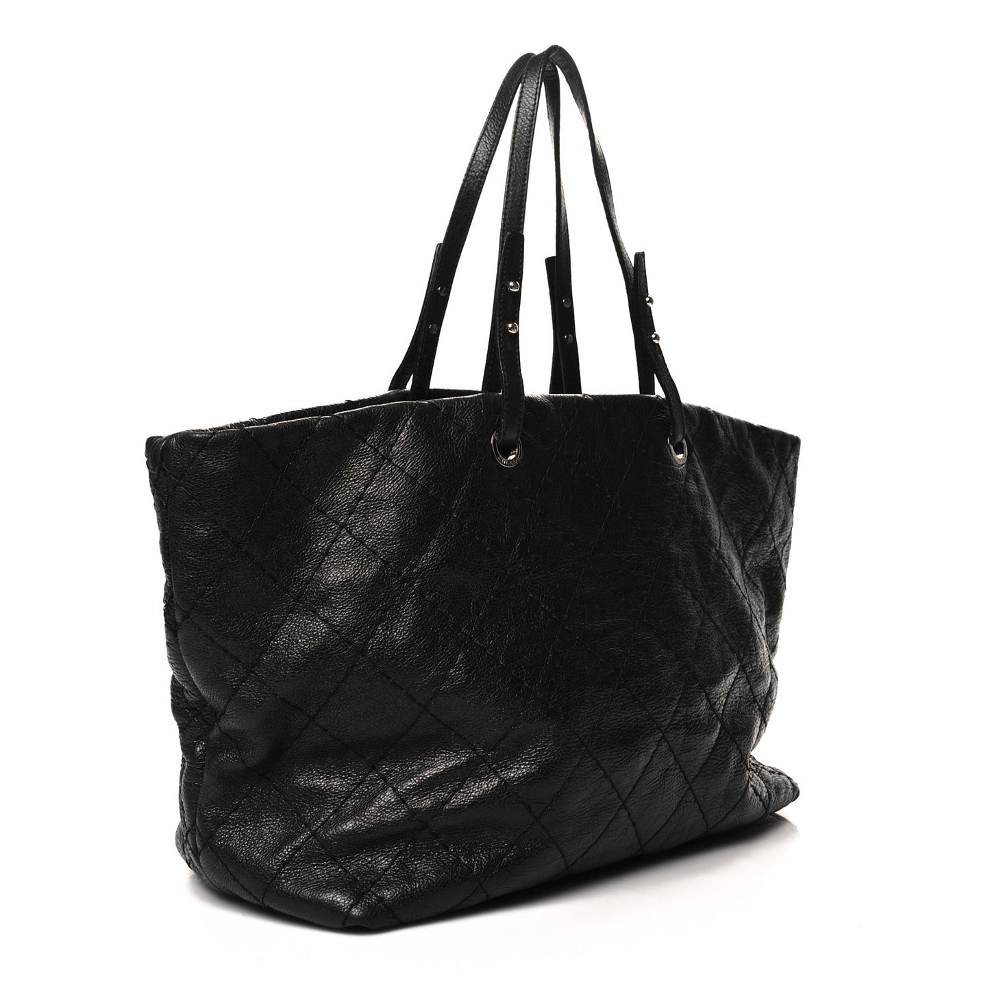 Glazed Calfskin Large On The Road Tote Black