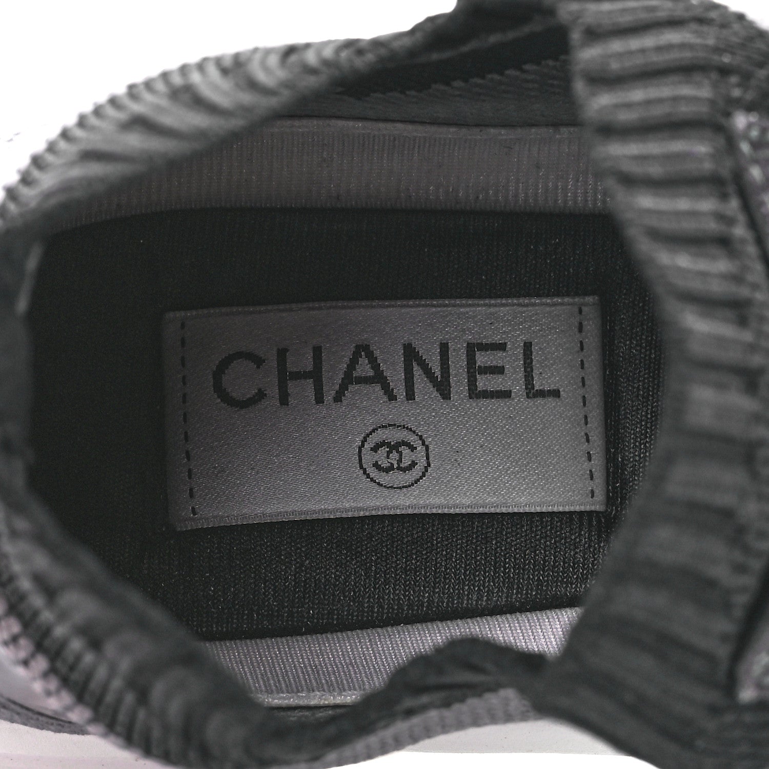 Chanel Fabric Suede Calfskin Stretch CC Sneakers 39 Black Grey 7 of 8