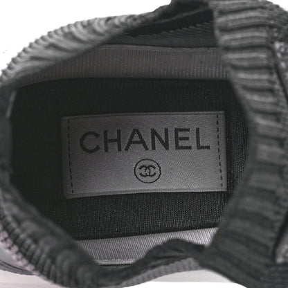 Chanel Fabric Suede Calfskin Stretch CC Sneakers 39 Black Grey 7 of 8