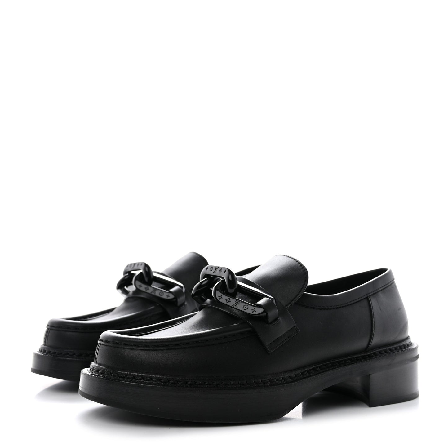 Calfskin Oversized Chain Academy Loafers 38 Black