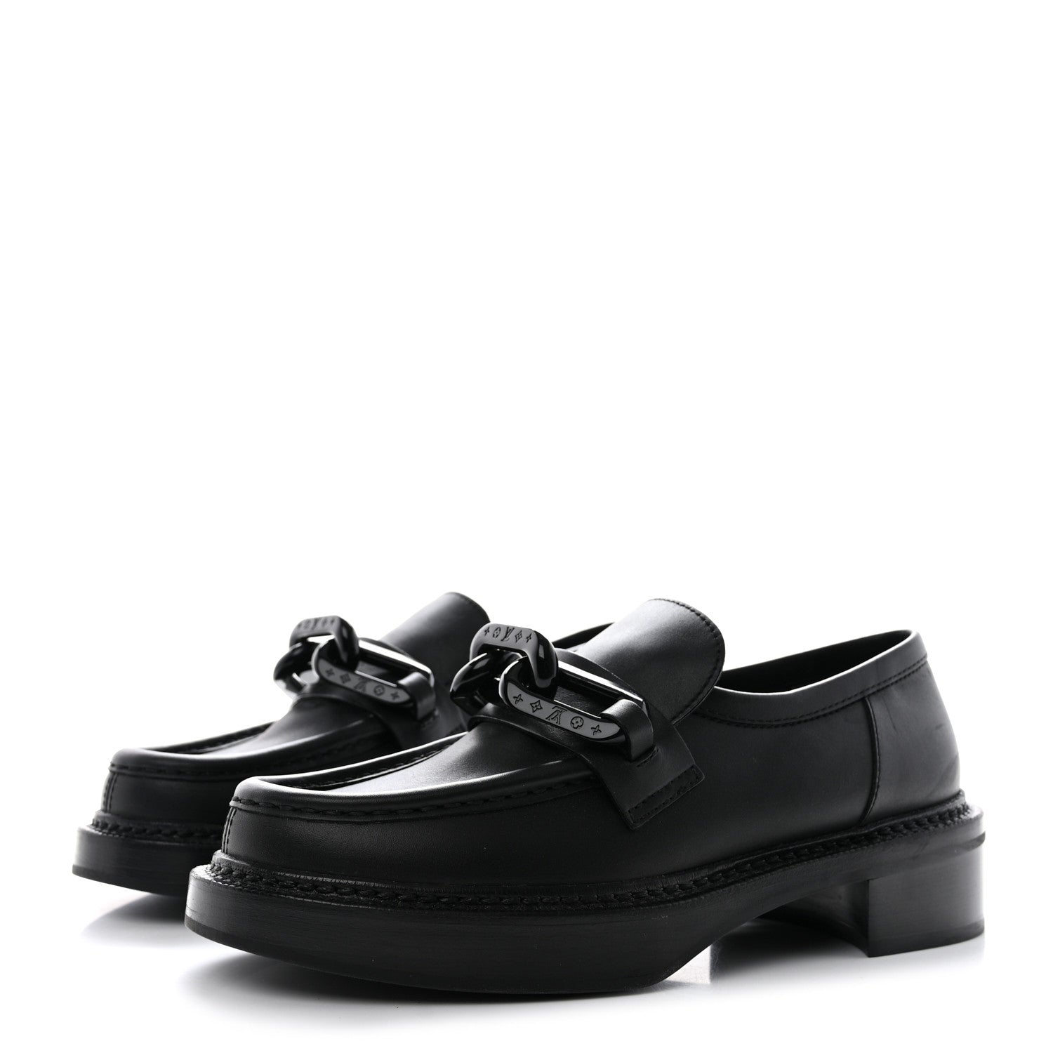 Louis Vuitton Calfskin Oversized Chain Academy Loafers 38 Black 3 of 10
