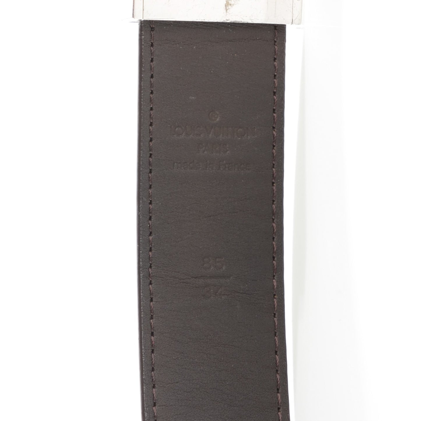 Damier Ebene LV Paris Buckle Belt 85 34 Silver