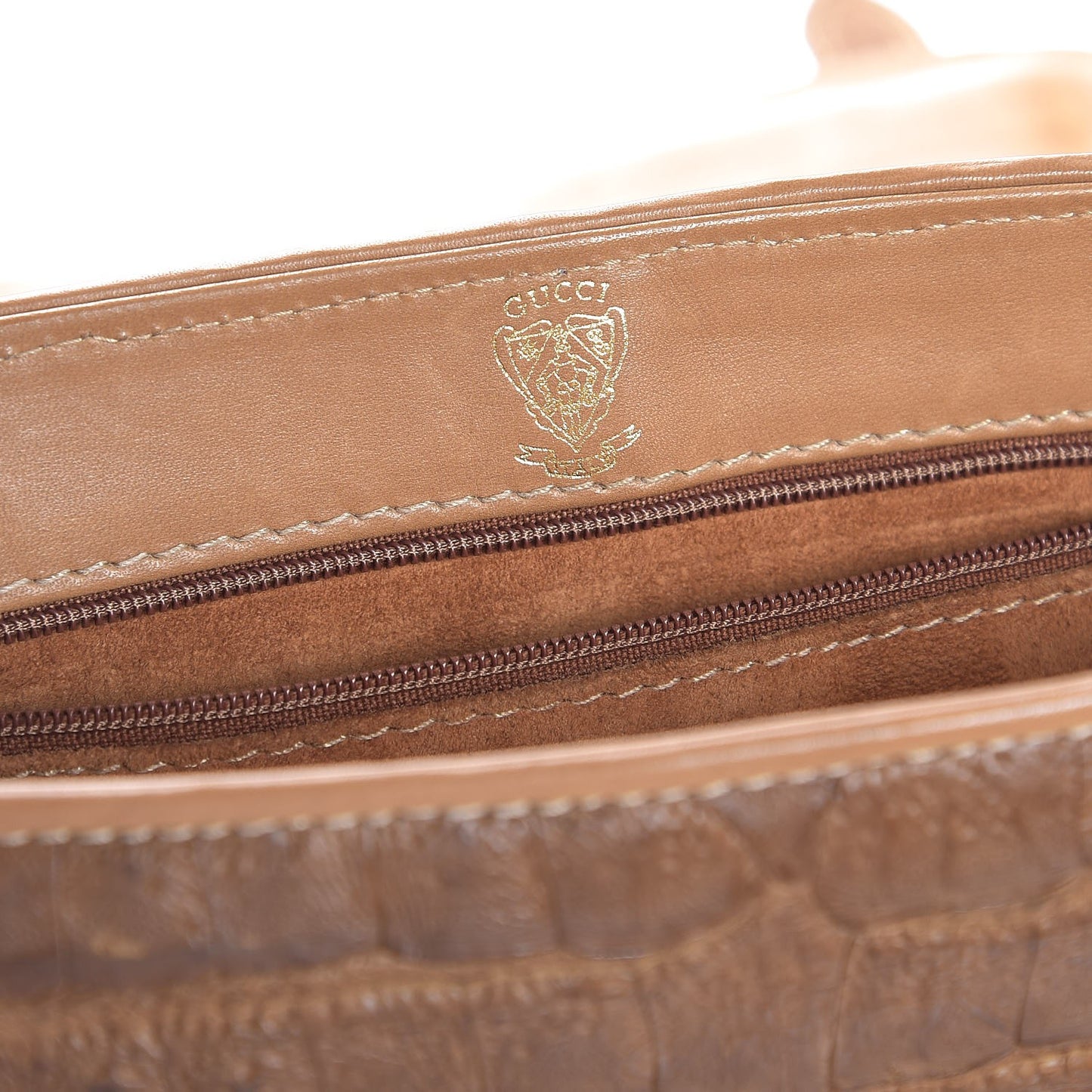 Crocodile Flap Shoulder Bag Brown