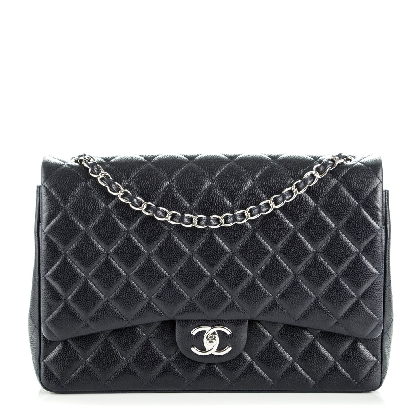Caviar Quilted Maxi Double Flap Navy Blue