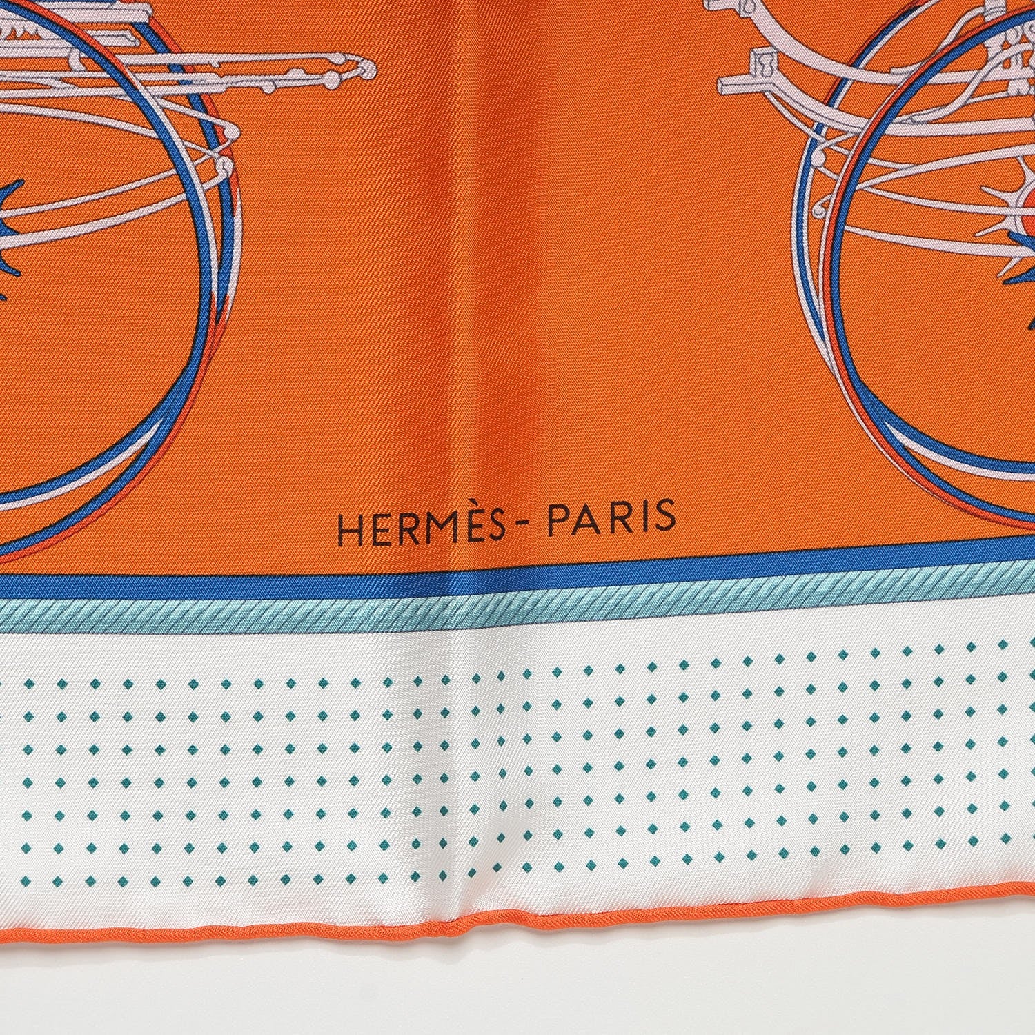 Hermes Silk Les Volttures A Transformation Scarf 90 Orange Blanc Bleu 3 of 6