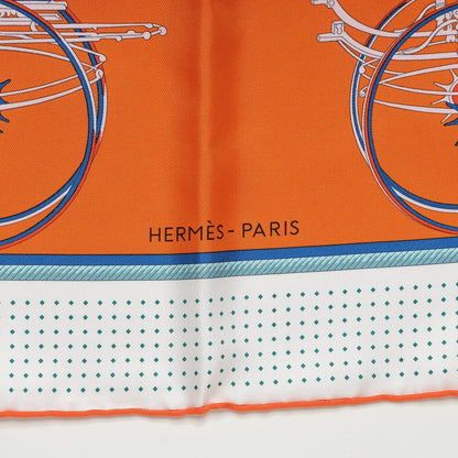 Hermes Silk Les Volttures A Transformation Scarf 90 Orange Blanc Bleu 3 of 6