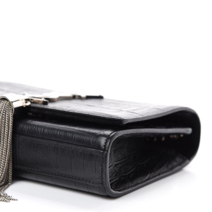 Saint Laurent Calfskin Crocodile Embossed Monogram Small Kate Tassel Satchel Black 7 of 9