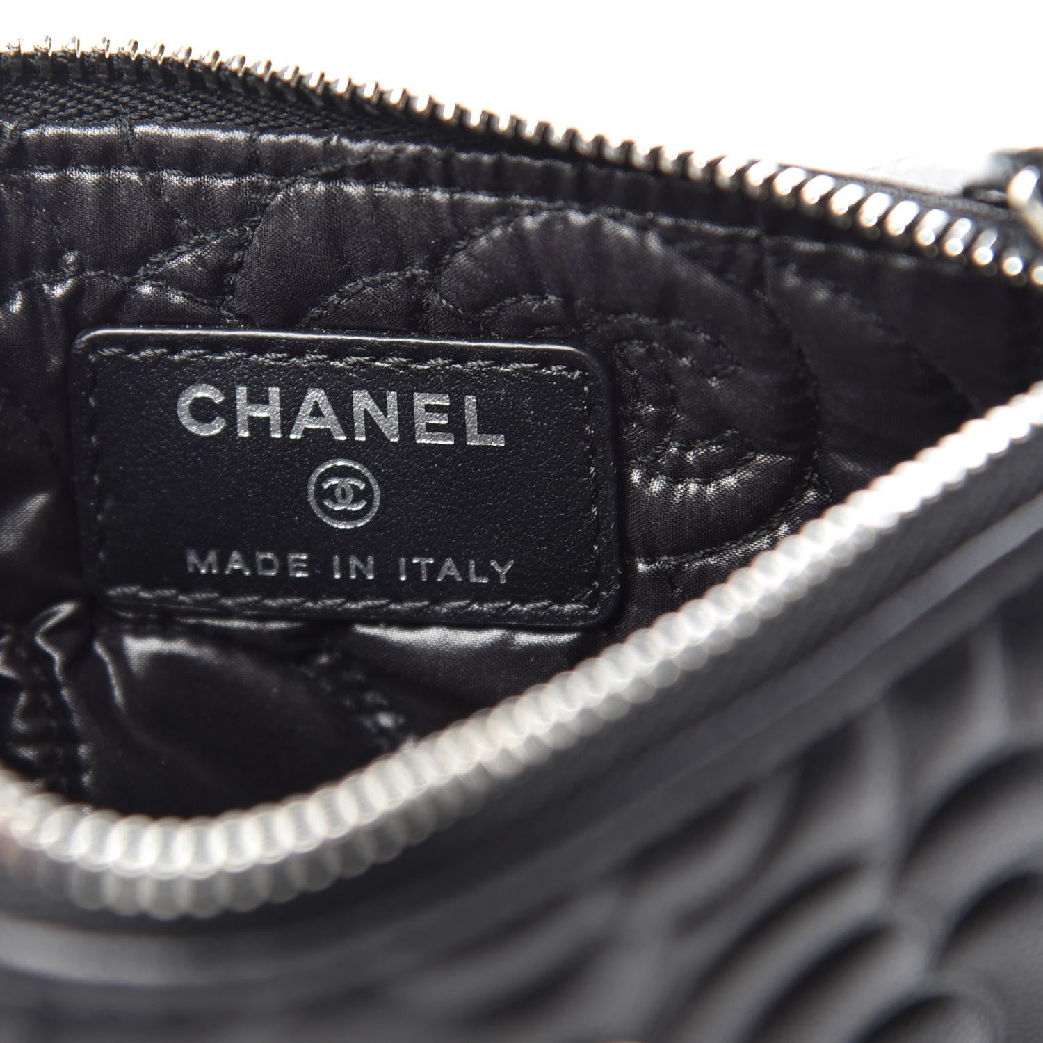 Chanel Goatskin Camellia Embossed Cosmetic Pouch Black 6 of 7