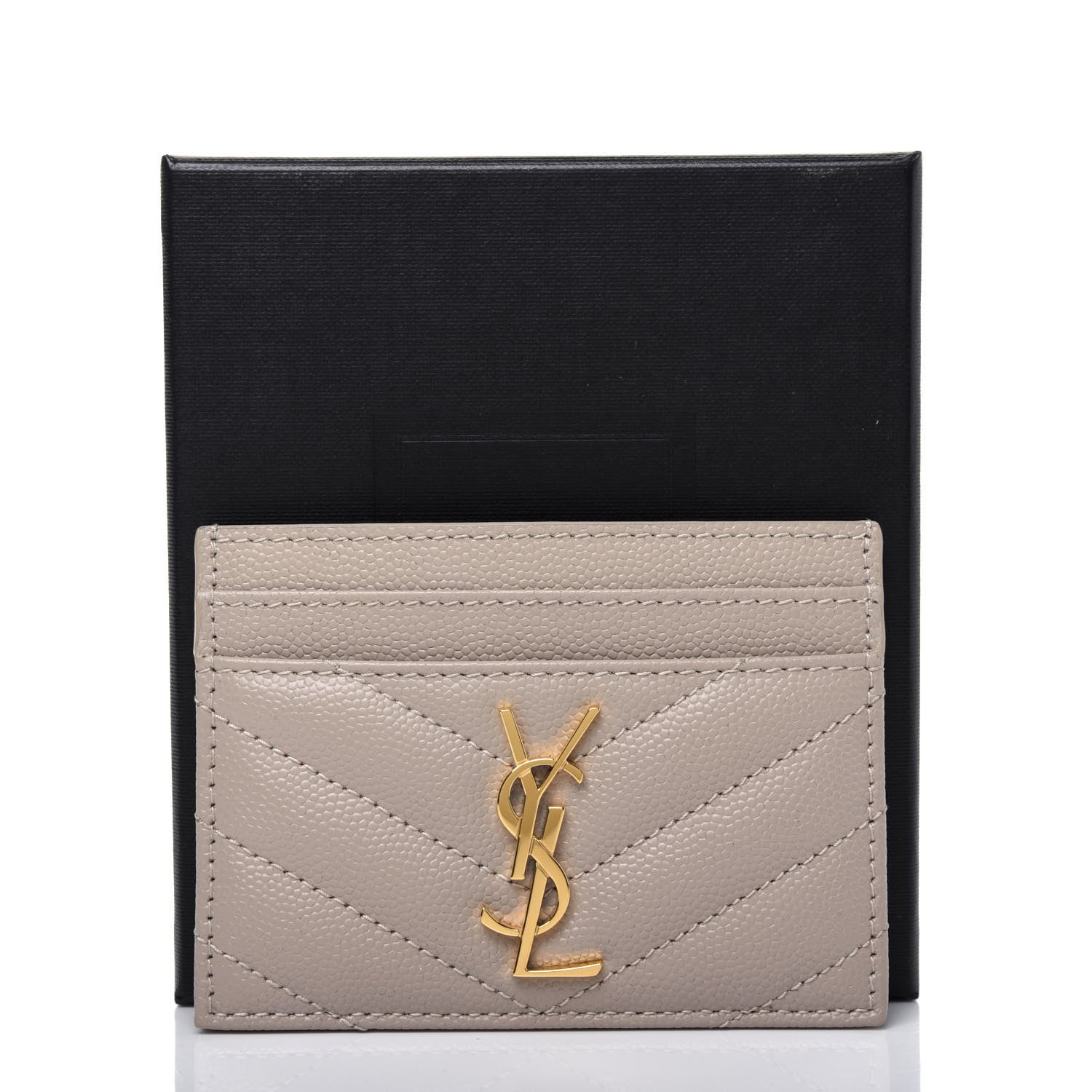 Saint Laurent Grain De Poudre Matelasse Chevron Monogram Credit Card Case Sea Salt 11 of 11