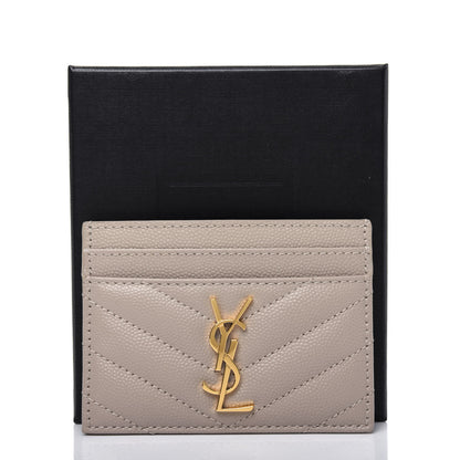 Saint Laurent Grain De Poudre Matelasse Chevron Monogram Credit Card Case Sea Salt 11 of 11