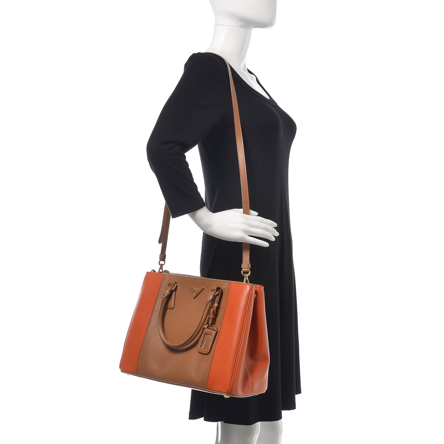 Prada Saffiano Lux Colorblock Medium Galleria Double Zip Tote Caramel Papaya 2 of 13