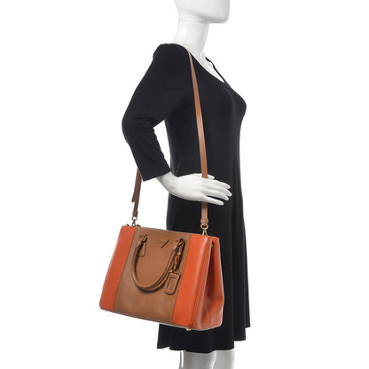 Prada Saffiano Lux Colorblock Medium Galleria Double Zip Tote Caramel Papaya 2 of 13