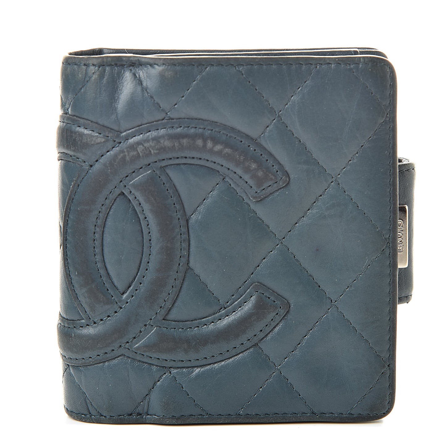 Aged Calfskin Cambon Compact Wallet Blue