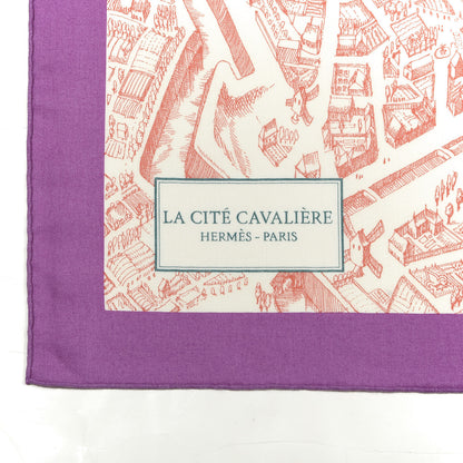 Hermes Cashmere Silk La Cite Cavaliere Shawl 140 Mauve Petrole Coral 3 of 3