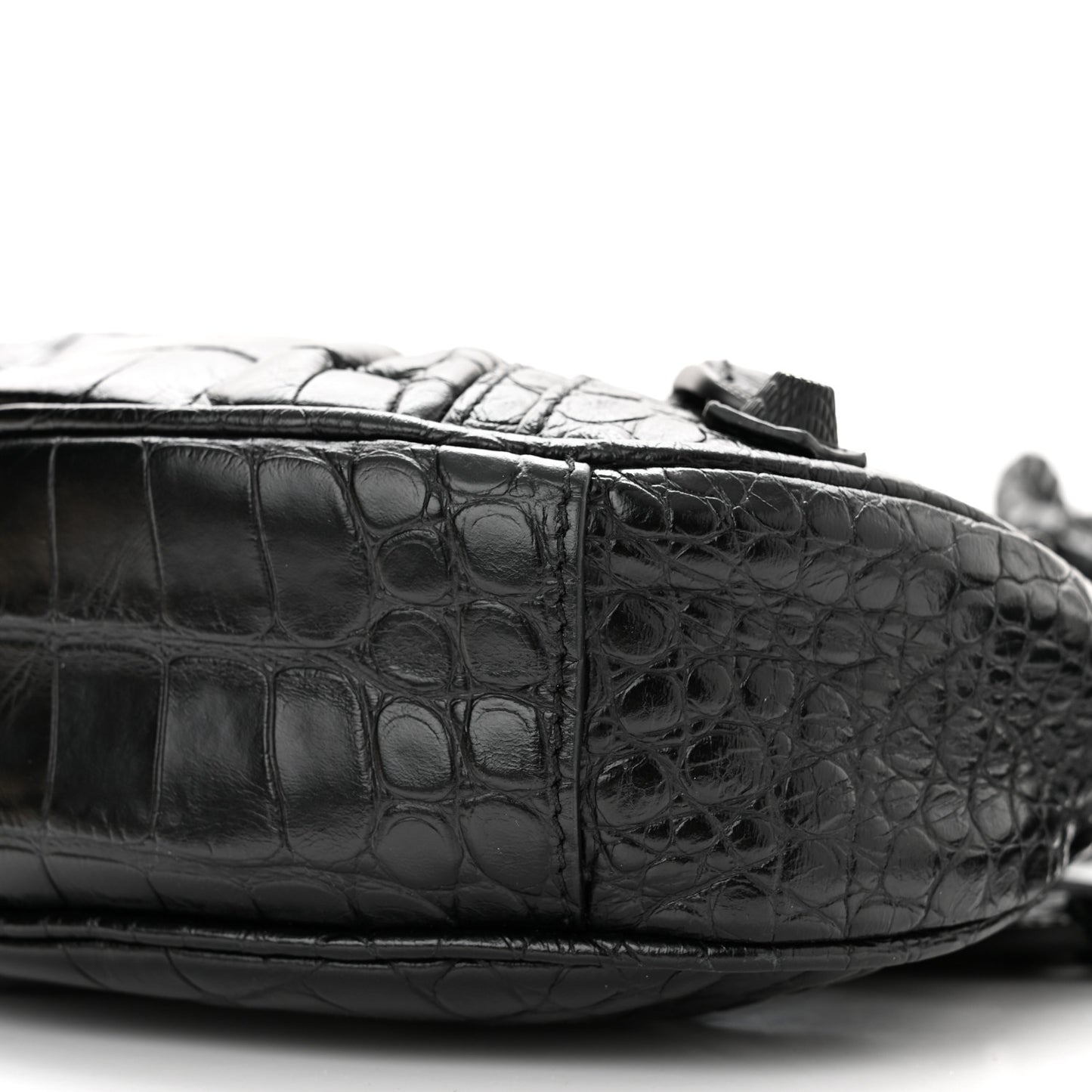 Extra Supple Calfskin Crocodile Embossed Monochrome Le Cagole Shoulder Bag XS Black