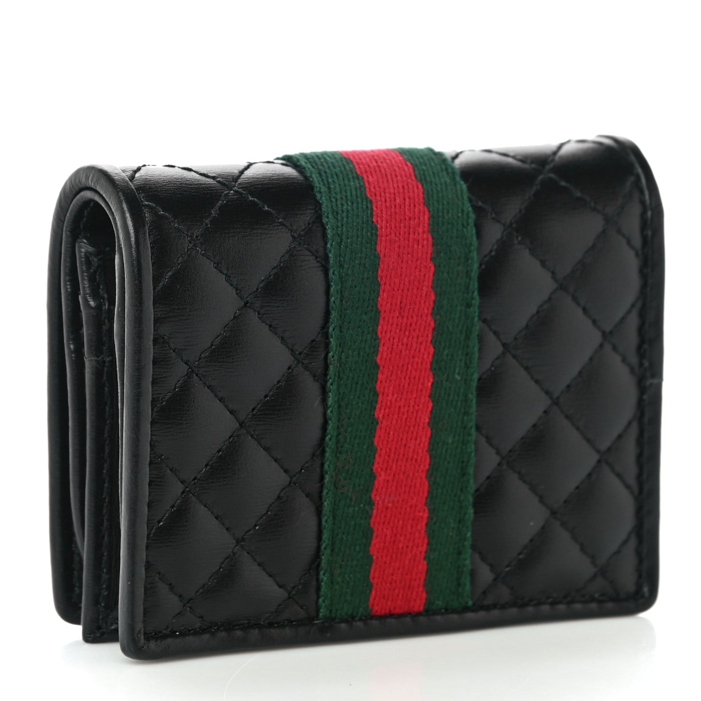 Calfskin Web Trapuntata GG Marmont Card Case Wallet Black