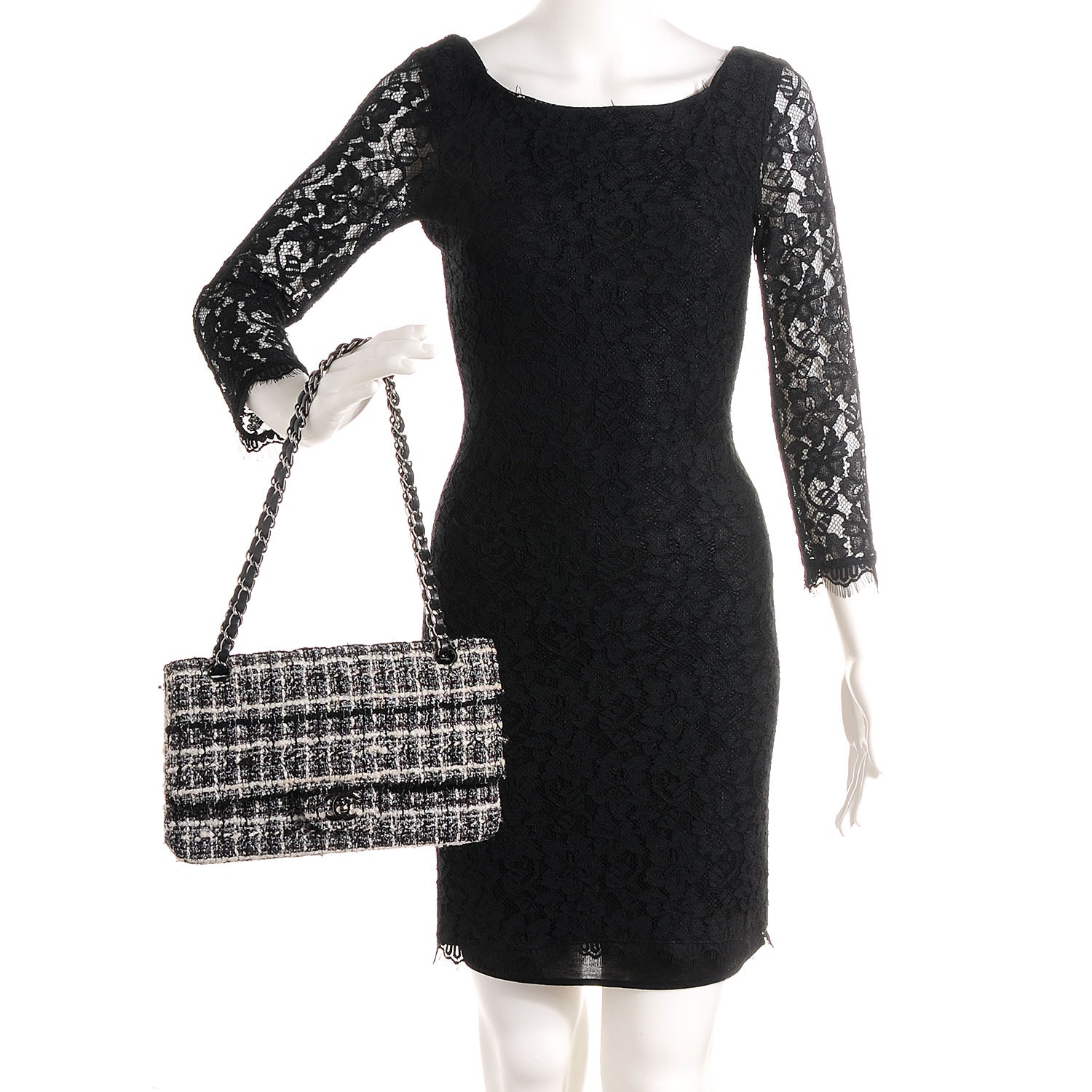 Chanel Tweed Medium Double Flap Black White 2 of 7