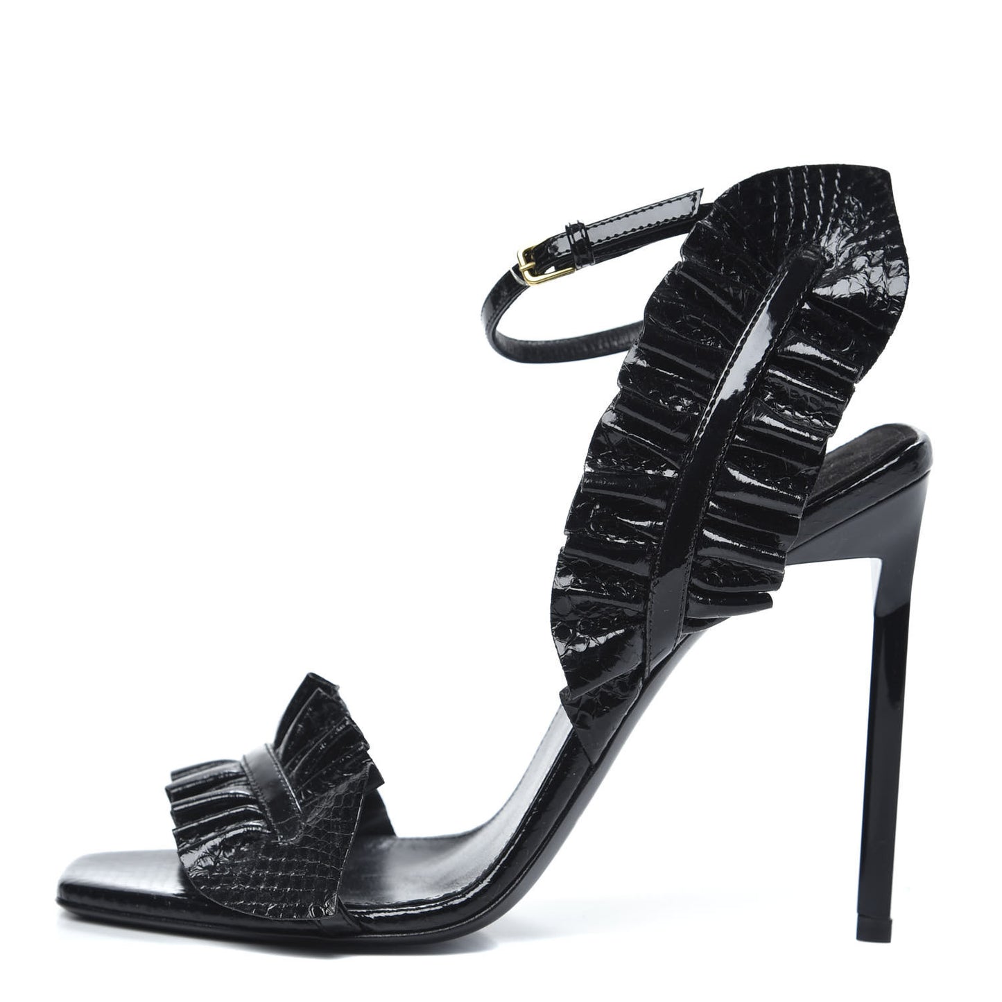 Patent Snakeskin Edie Ruffle 110 Pumps 37.5 Black