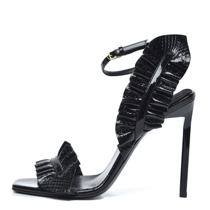 Saint Laurent Patent Snakeskin Edie Ruffle 110 Pumps 37.5 Black 1 of 7