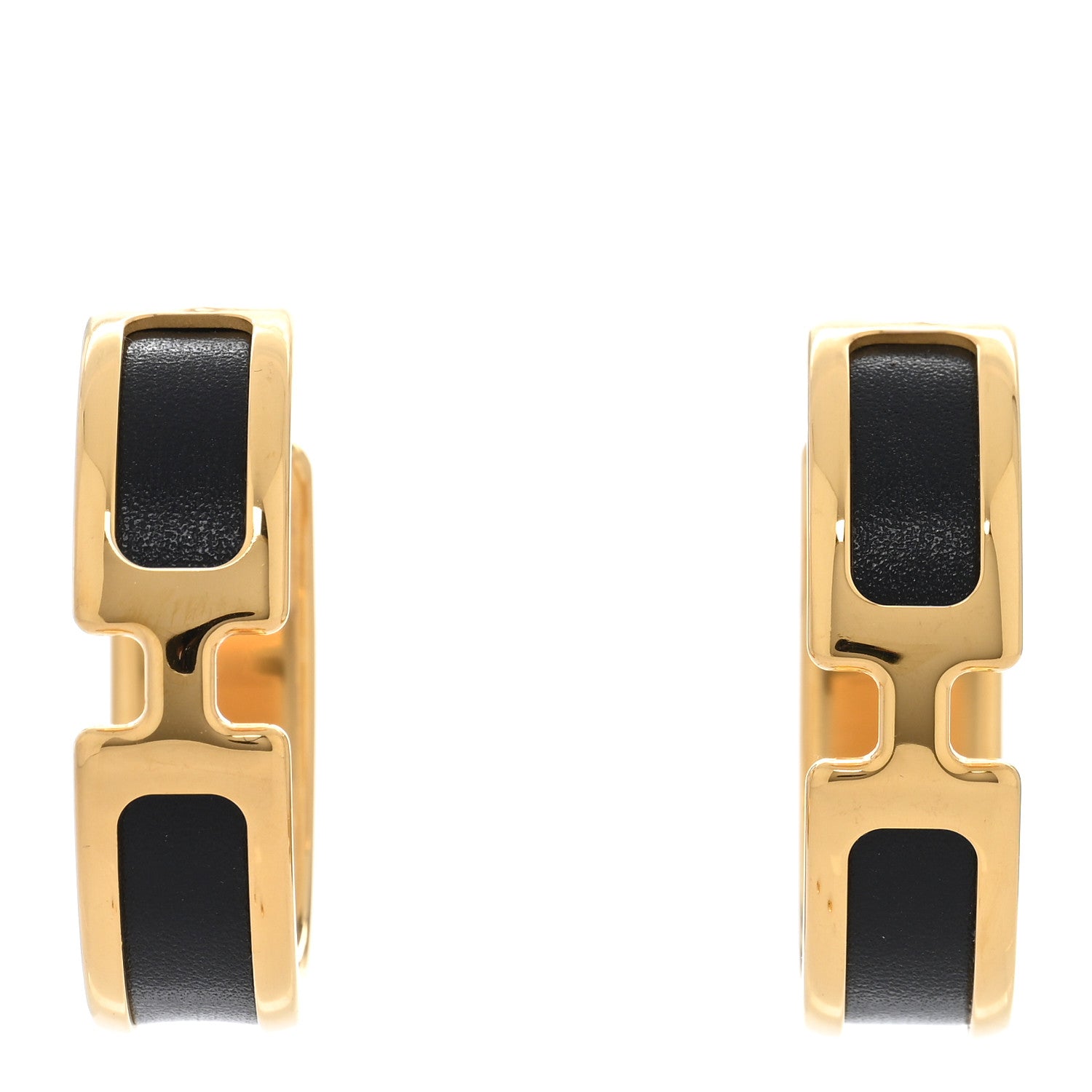 Hermes Box Calfskin Olympe Hoop Earrings Black 1 of 5
