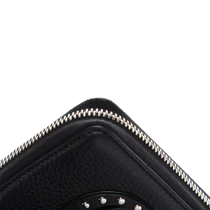 Gucci Pebbled Calfskin Studded Soho Compact Disco Zip Around Wallet Black 12 of 14