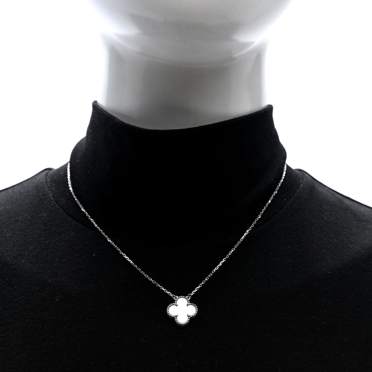 Van Cleef & Arpels 18K White Gold Mother Of Pearl Vintage Alhambra Pendant Necklace 2 of 4