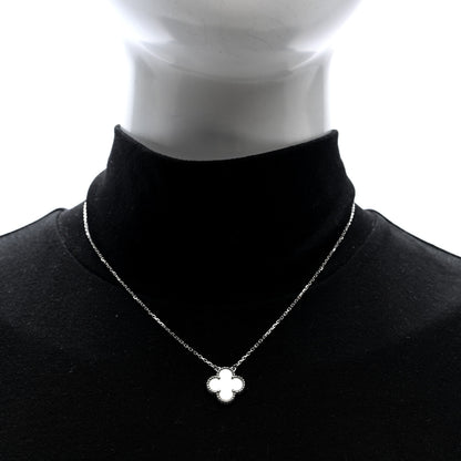 Van Cleef & Arpels 18K White Gold Mother Of Pearl Vintage Alhambra Pendant Necklace 2 of 4