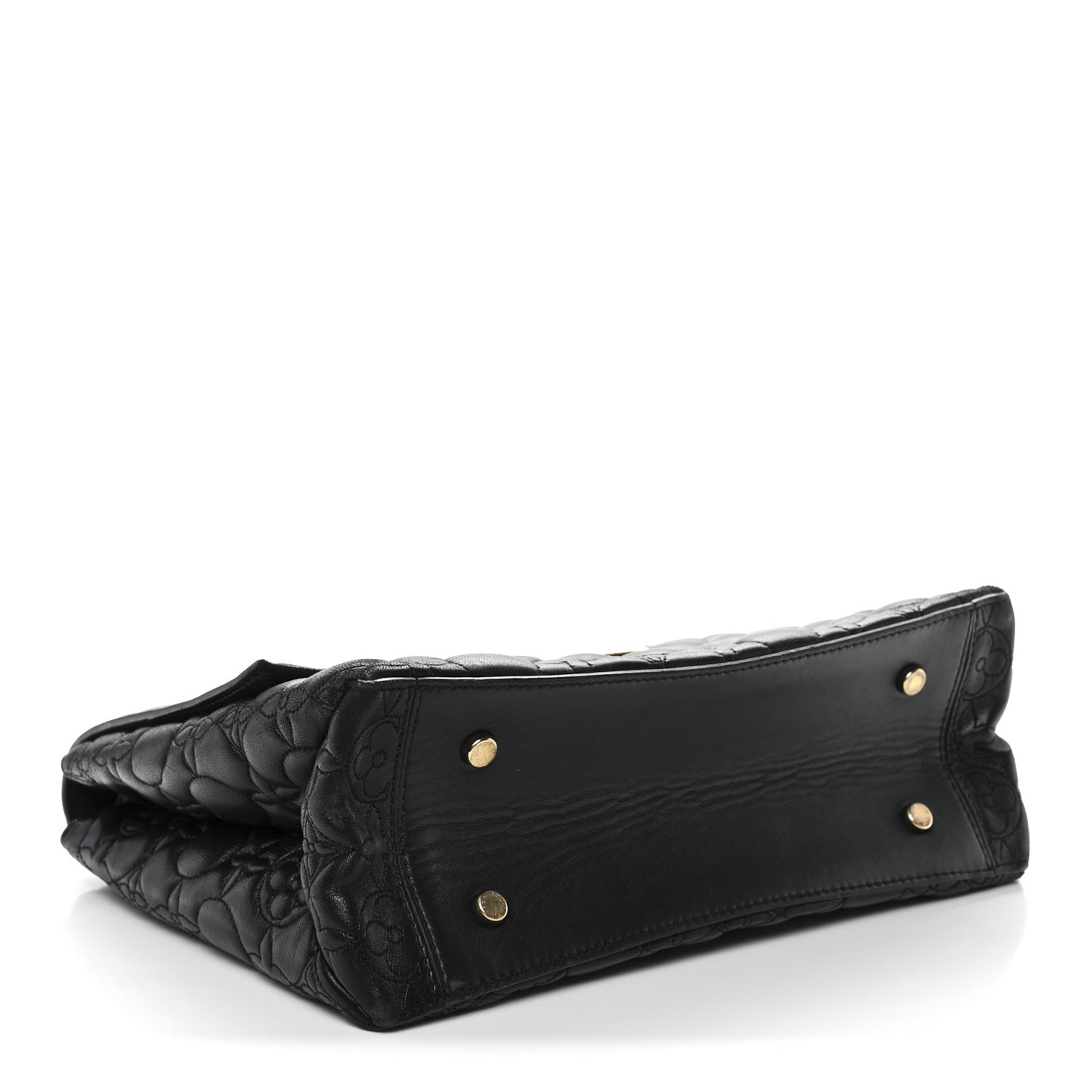 Lambskin Flower Quilted Twist Shoulder Bag GM Black