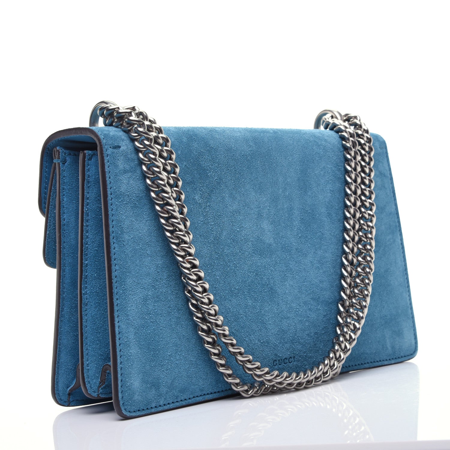 Gucci Suede Floral Embroidered Small Dionysus Shoulder Bag Blue 3 of 10