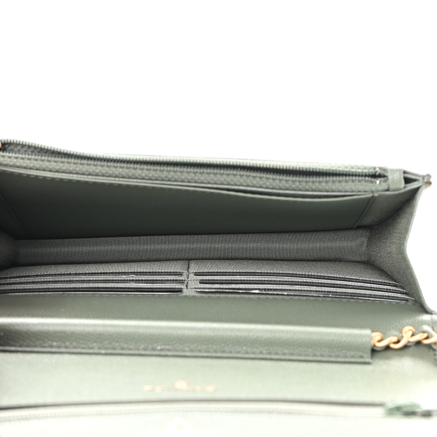 Iridescent Caviar Quilted Wallet On Chain WOC Green