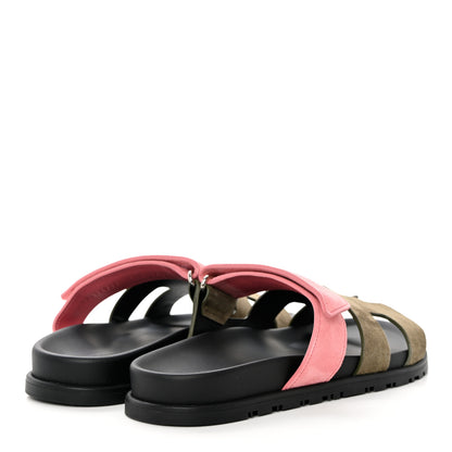 Hermes Suede Goatskin Womens Chypre Sandals 37.5 Toundra Rose Du Desert 4 of 11